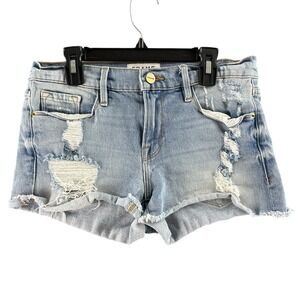 Frame Le Cutoff Denim‎ Shorts Womens Size 25 Light Wash Distressed Frayed
